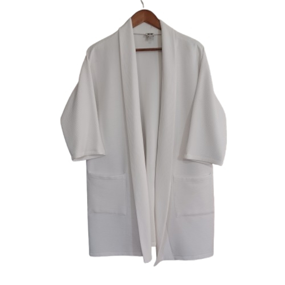 ANNE KLEIN White Robe Swimsuit Coverup 3/4 Sleeve Open Face Top Size Medium